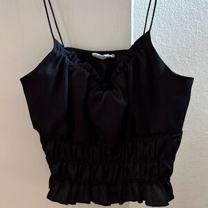 Chic Black Ruffled Camisole Top